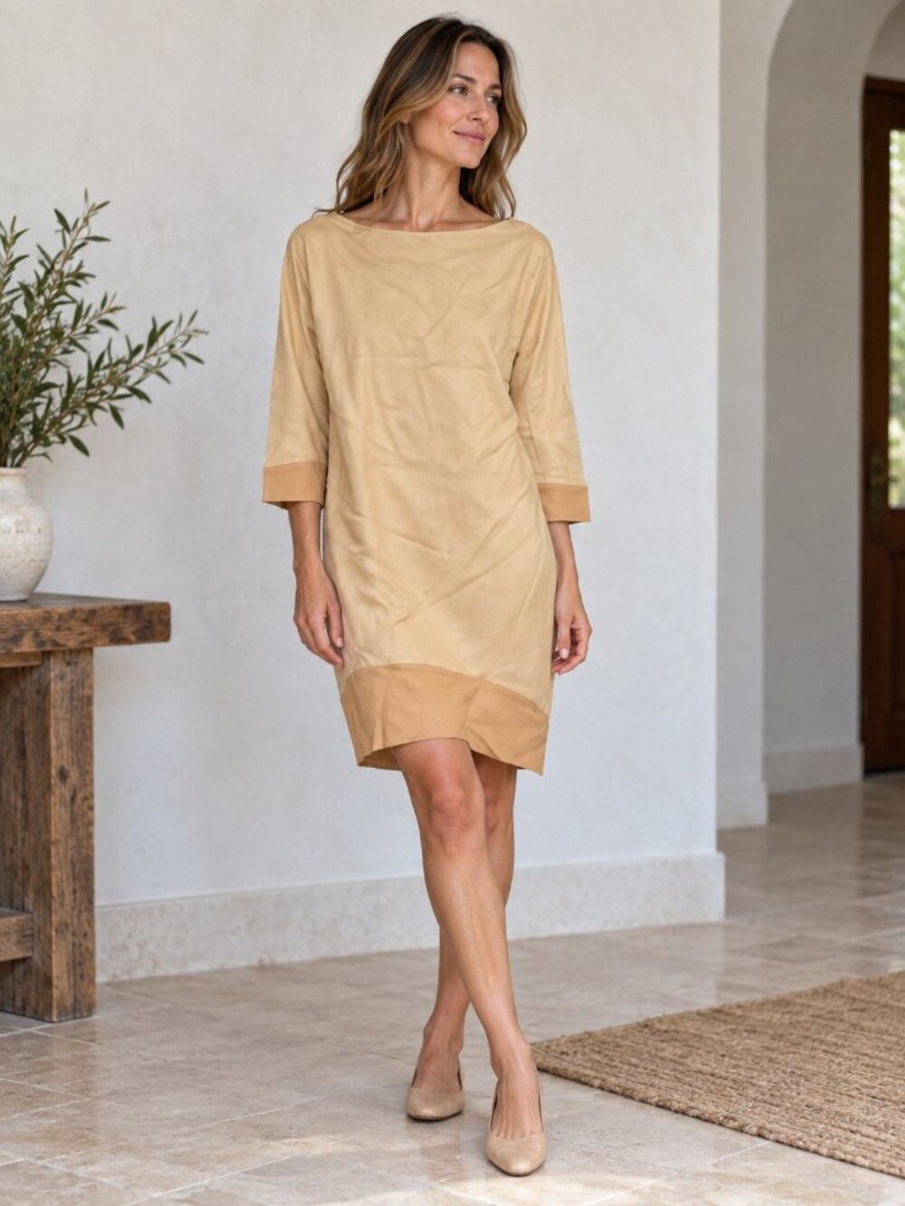 Ter Et Bantine Dress Beige Leather Blend Italian Size 40